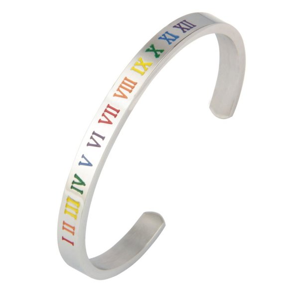 Rainbow Roman digital C shaped stainless steel bracelet - Picture 10 of 13